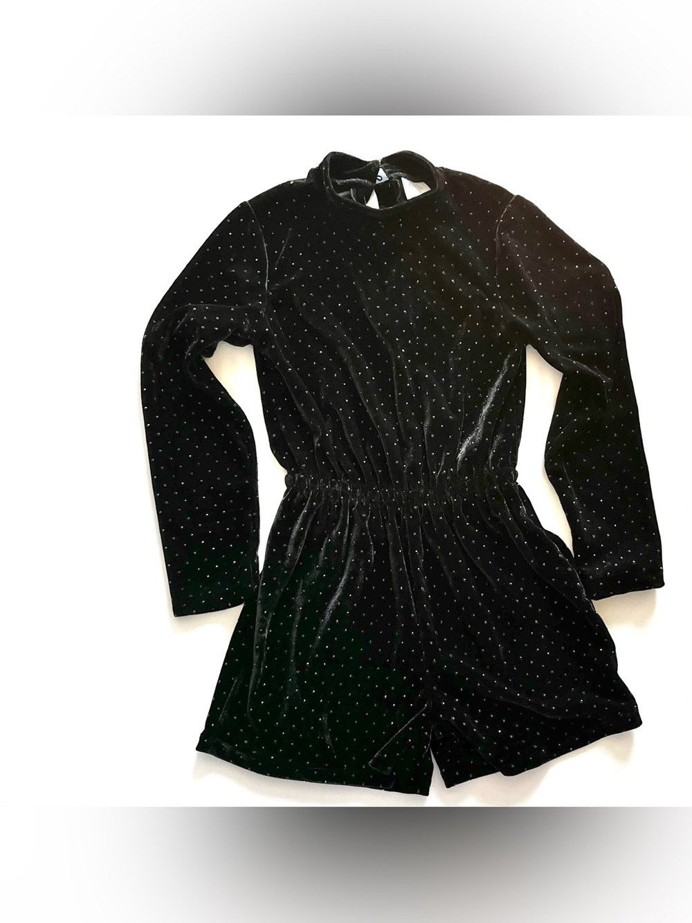 Zara black velvet romper girls 8 long sleeve shorts rhinestones sparkly holiday